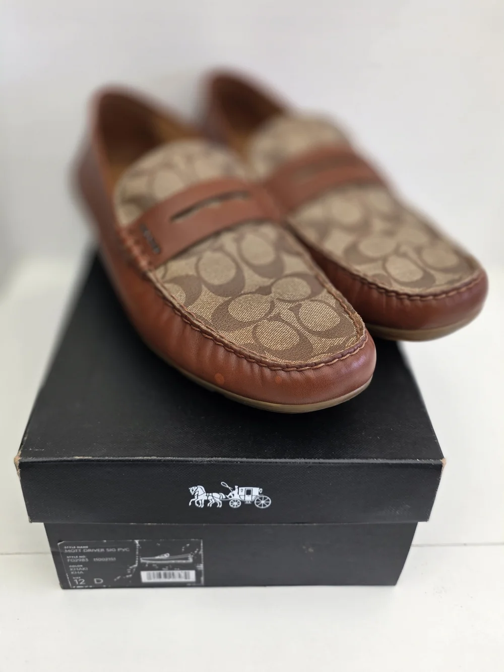 Coach Penny Loafers Brown Leather & Signature Canvas Mens Size 12 - Picture 3 of 5